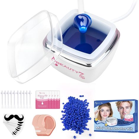 Kit de Cire pour Nez et Oreilles Hommes et Femmes – Inclut 100g de cire, Mini Chauffe-Cire USB, 10 Applicateurs et 10 Pochoirs pour Moustache – Épilation Rapide, Facile et Sans Douleur (1/5)