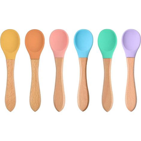 6 pièces - Récipients alimentaires - Gamelles - Cuillère pour animaux - Cuillère pour aliments humides - Cuillères à apéritifs - Manche en bois avec embout en silicone - Pelle à fixer sur la boîte à c (1/5)