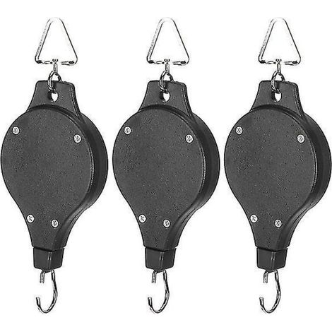 Lot de 3 poulies de suspension pour plantes, crochets rétractables, poulies robustes et réglables pour paniers de jardin et mangeoires à oiseaux (1/5)