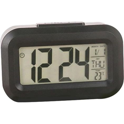 Reloj despertador digital LED moderno con pantalla de temperatura, función de repetición, pantalla grande, formato 12/24 horas, funciona con pilas para el hogar, la oficina y el dormitorio (negro) (1/5)