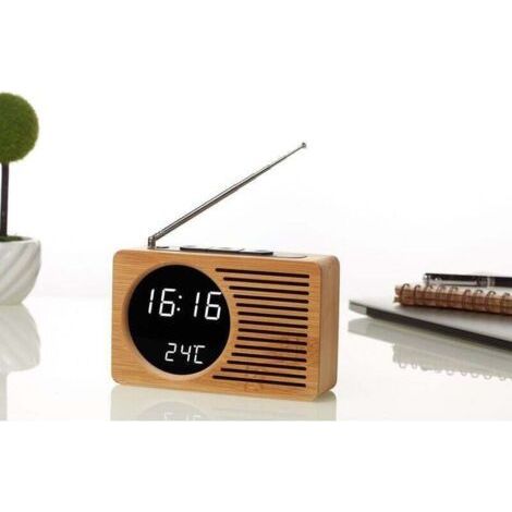 Retro Wooden Bedside Radio Alarm Clock Lazy Mute Alarm Clock Creative Gift Electronic Clock 16.5 4.5 9cm Bamboo Mirror Real White Light (1/3)