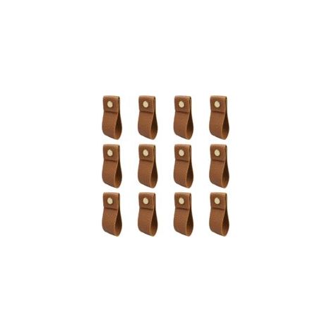 CSPARKV Lot de 12 poignées en cuir PU marron, poignées de tiroir, poignées de meuble avec vis, accessoires pour meubles, cuisine, salle de bain, armoire. (1/5)