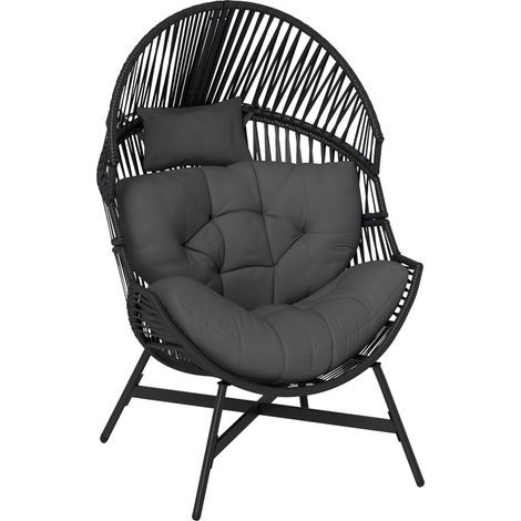 Rattan Egg Chair, Oversized Freestanding Garden Egg Chair with Thick Tufted Cushion, Headrest, Steel Frame for Indoor and Outdoor Use, Charcoal Grey (1/5)