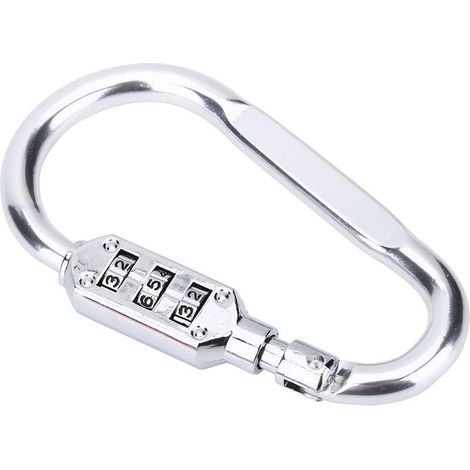 Lot de 2 mousquetons d'escalade en alliage d'aluminium avec cadenas à combinaison à 3 chiffres, idéal pour le camping, la randonnée et l'utilisation de cordes, couleur argent.