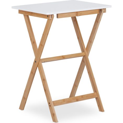 Tavolino pieghevole versatile 80 x 50 x 75 cm pratico design elegante in bambù bianco 130012131