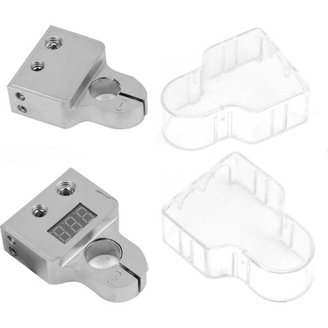 Terminales de batería para automóviles con voltímetro y conectores AWG 0/4/8 para monitorización en tiempo real.