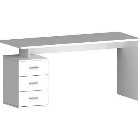 Scrivania Angolare Ufficio con Cassetti Bianco Lucido 160x60x75 cm (1/4)