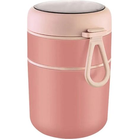 Contenitore termico isolato da 710 ml in acciaio inox rosa con cucchiaio e manico per pasti da asporto e portapranzi - Crezuo (1/4)