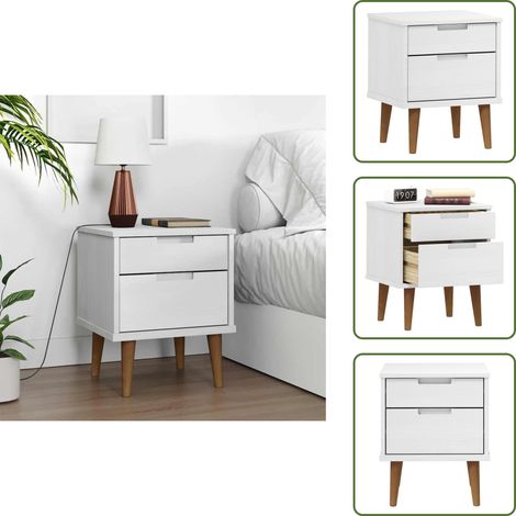 Comodino con cassetti - vidaXL Comodino MOLDE Bianco 40x35x48 cm in Legno Massello di Pino - Comodino con piano