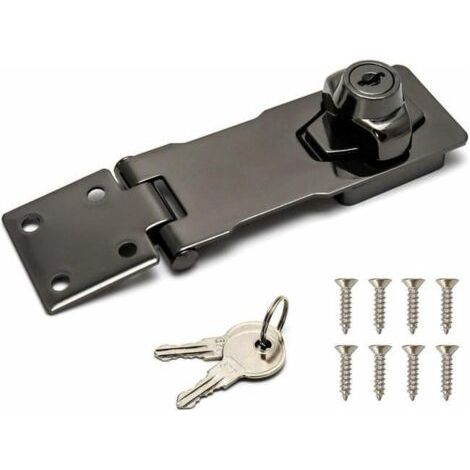 Vol de sécurité, 4"/10cm, dispositif de verrouillage avec clé et vis pour serrure de porte porte d'entrée, porte de garage, noir (1/3)