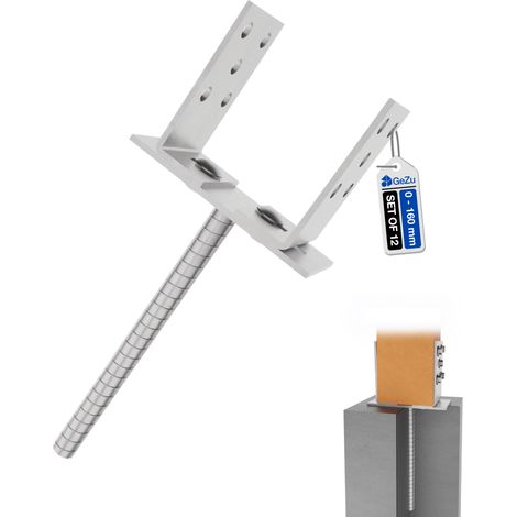 Lot de 12 Support de poteau U réglable 200 mm 0–160 mm – Zinc électroplaqué – Tige d’ancrage robuste pour clôture  – Pied de poteau en U réglable – GeZu Impex