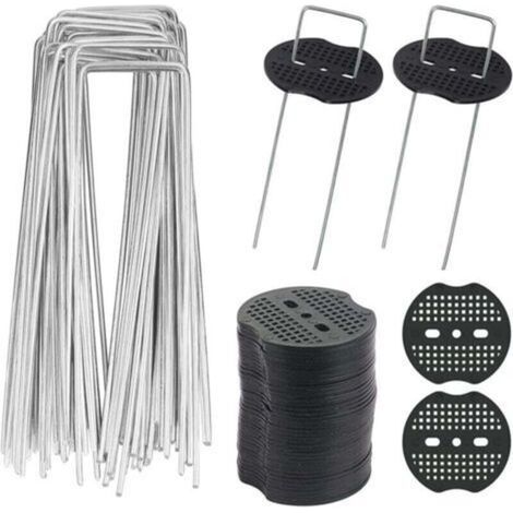 40pcs Piquets de Jardin en U avec 40 Rondelles Piquet Fixation Toile Paillage Piquets en Métal pour Jardinage Fixer Bâche Anti-Mauvaises Herbes-- (1/4)