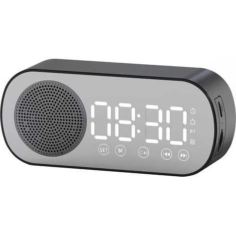 Réveil numérique Radio-réveil Portable avec Haut-Parleur BT Grand écran LED Radio Horloge du Matin pour Le Bureau de la Chambre (1/5)