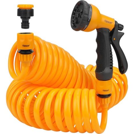 Kit tuyau d'arrosage - Tuyau spiralé extensible de 15 m - Tuyau d'arrosage Eva avec 8 modes pour arrosage des plantes, jardin et pelouse (1/5)