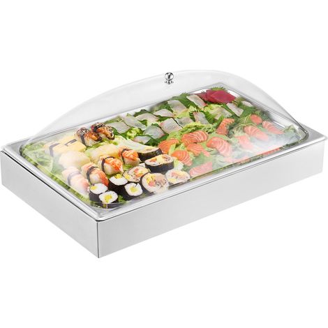 VEVOR Contenitore Espositivo per Servire Cibo da Banco, Vassoio per Servire Cibo in Acciaio Inox 1 x 1 Teglia, Espositore per Dispensatori di Condimenti a Buffet con Coperchio ad Arco Trasparente