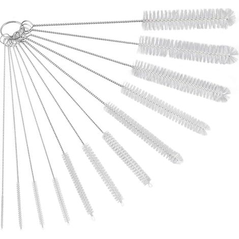 Lot de 12 Brosses De Nettoyage,Goupillon De Nettoyage,Brosse De Nettoyage pour Tube,Bouteille en Verre,Biberon,Bouilloire Et Clavier,Brosse De Nettoyage en Nylon pour Bouteille, Blanc (1/5)