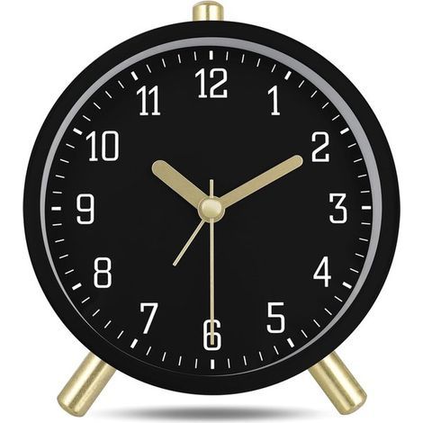 Alarm Clock - Digital Alarm Clock - Alarm Clock - Children's Alarm Clock - Metal Silent Analog Alarm Clock - Simple Desktop Alarm Clock - With Night Light - Black - Modern Classic Style - Suitable for