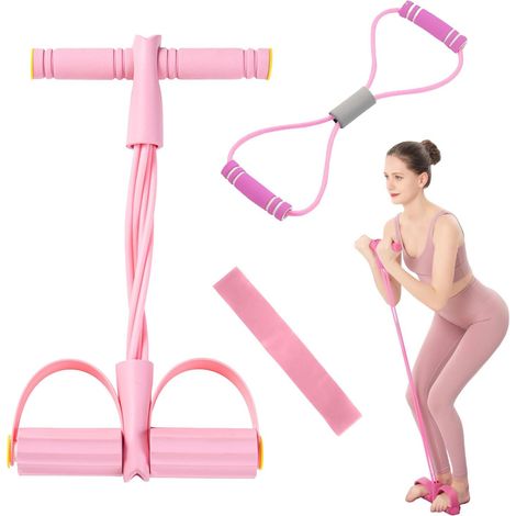 Corde de Tension Multifonctionnelle, 6 Tubes Élastique Fitness avec Pédales, Poignées Cordes à Étirer en Latex avec Figure 8 Bande de Résistance et Bande Elastique pour Domicile Gymnase, Rose (1/5)