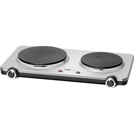 Plaque de cuisson électrique double 2 foyers – 2 thermostats séparés – Acier inoxydable – 2500W – Plaques Ø 185mm et 155mm – Clatronic