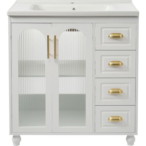Mobile bagno con lavabo in porcellana 80 cm MDF bianco HOMVRA (1/5)