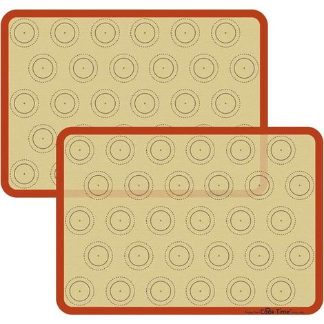 2 pezzi Tappetino da forno in silicone rosso 42 × 29,5 cm per macarons Tappetino da forno in silicone antiaderente con formine per biscotti per cuocere macarons e pasticcini (1/5)
