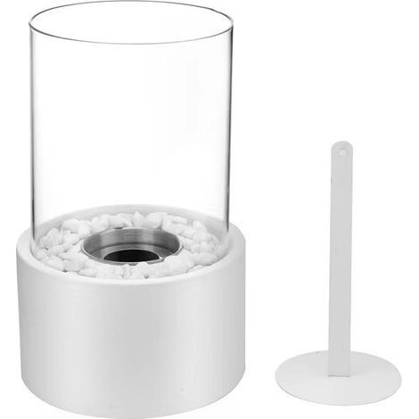 Mini Cheminée Personnelle, Cheminée à Alcool Ronde, Cheminée Au Bio-éthanol De Table De Décor De Paysage De Feu Réel, Brasero De Bureau, pour Extérieur/Intérieur, 16.5 x 16.5 x 27.5 cm,Blanc (1/5)
