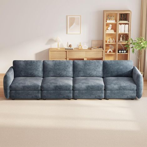 Guyii Canapé 4 Places modulaire en Tissu Bleu Gris Imitation Lin, canapé Moderne et Confortable pour Salon, Design Contemporain avec Assise Moelleuse (1/5)