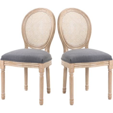 Lot de 2 chaises cuisine vintage revêtement souple aspect rotin gris (1/5)