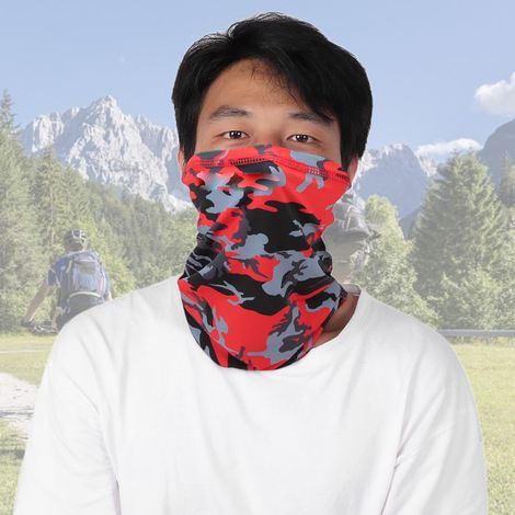 Écharpe/masque/serviette en soie glacée d'été pour la protection solaire, idéale pour la pêche et l'équitation (camouflage rouge). (1/5)