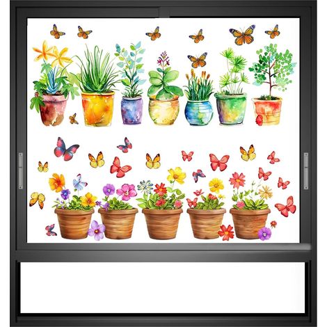 Autocollants Fenêtre Fleur de Jardin Printemps Été Anti-Collision Stickers Fleurs Papillon, Autocollants de Vitre Anti-Collision d'oiseaux et Suncatcher, Décoration Florale Mural de Fenêtres (1/5)