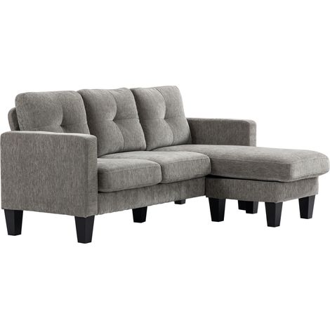 Canapé d'angle 3 places gris tourterelle – Tissu effet chenille avec coussins d'assise et dossier – 186 x 130 x 84 cm (1/5)