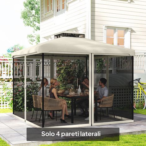 Zanzariera per Gazebo Tende di Ricambio Universale con Cerniere, 302x207cm - Nero e Beige