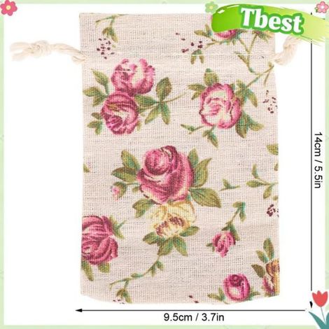 Sacs à Cordon en Toile de Jute 50 Pièces, Sacs à Motif de Rose en Jute pour Emballage Cadeau de Fête de Mariage (1/4)