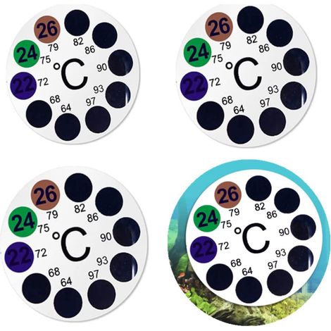 Lot de 4 thermomètres autocollants ronds pour aquarium, avec affichage numérique de la température, pour aquariums et bassins à poissons. (1/5)