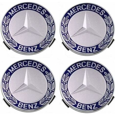 Lot de 4 cache-moyeux 75 mm pour Mercedes Benz – Plastique ABS – Installation facile et esthétique améliorée – Couleur bleue