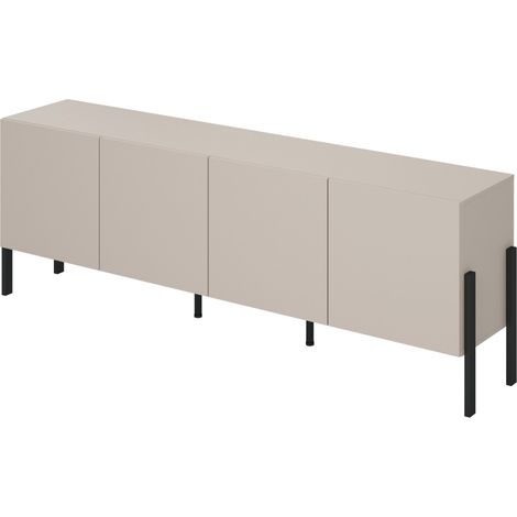 Buffet SALMA 4 Türen Push-to-Open – beige & matt schwarz, 204×70×40 cm