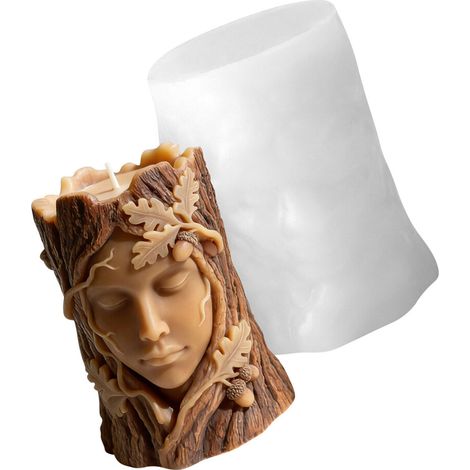 Set di stampi in silicone per candele, con albero e motivo decorativo.