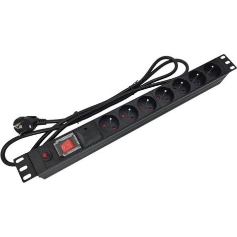 Regleta de alimentación para rack de 19 pulgadas, PDU, 7 tomas CEE 7/5, enchufe CEE 7/7 con interruptor y protección.