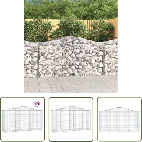 The Living Store Gabionen mit Hochbogen 9 Stk. 200x50x100/120cm Verzinktes Eisen - Gabionen - Gabionenwand - Gartendeko - Gartenzubehör - Zaun (1/5)