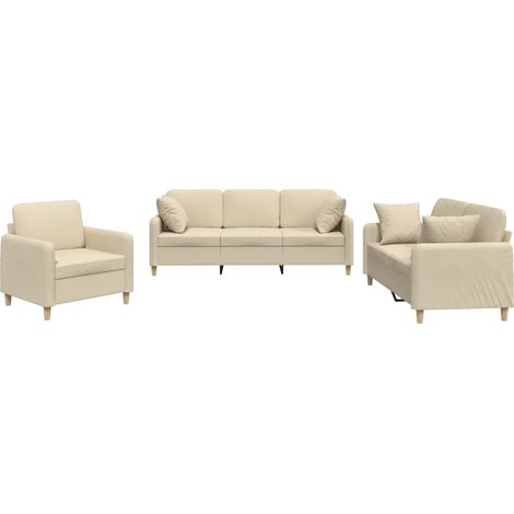 Maison Exclusive - Set Divani 3 pz con Cuscini Crema in Tessuto (1/5)
