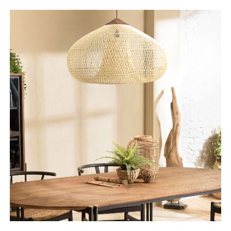 SIXTINE - Suspension 'entonnoir' 80x80cm bois de teck/rotin naturelle (1/5)