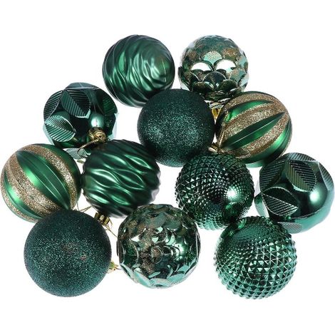 12 boules de Noël de 6 cm, décorations à suspendre pour sapin de Noël, décorations pour la maison, les fêtes et les mariages (vert) (1/2)