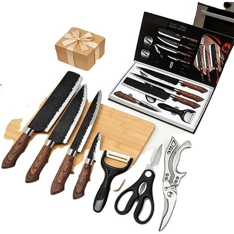 Juego de cuchillos de chef, acero inoxidable, mangos ergonómicos, 7 piezas (1/2)