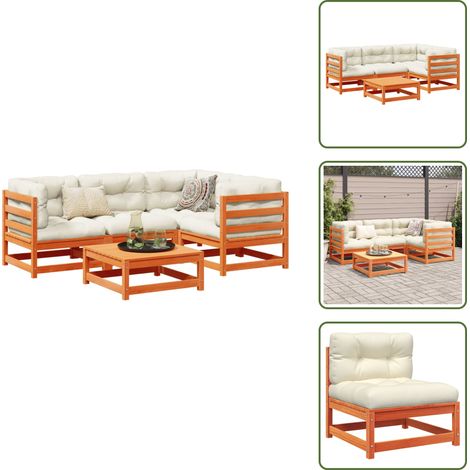 5-tlg. Garten-Sofagarnitur mit Kissen Wachsbraun Kiefernholz - Gartensortiment - Gartenmöbeln - Lounge Möbel - Esszimmergarnituren - Holz Gartenmöbel (1/5)