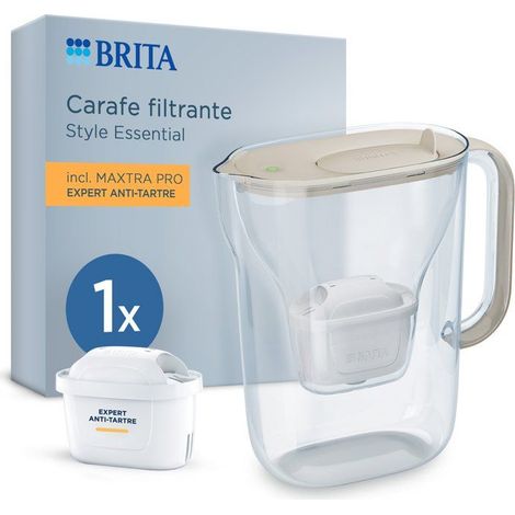 Caraffa filtrante BRITA - Style Essential Sable - Capacità 2,4L di cui 1,4L di acqua filtrata - 1 mese MAXTRA PRO EXPERT ANTI-TARTARO (1/5)