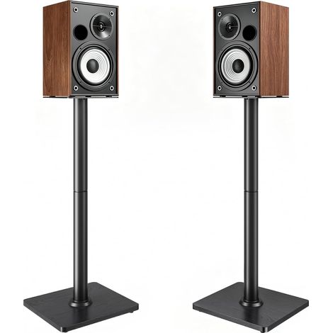 Pied d'enceinte Universel 76,5 cm, Base en Bois, Noir Support pour enceintes bibliothèque, charge max. 25 kg, structure en acier robuste avec gestion des câbles (1/5)