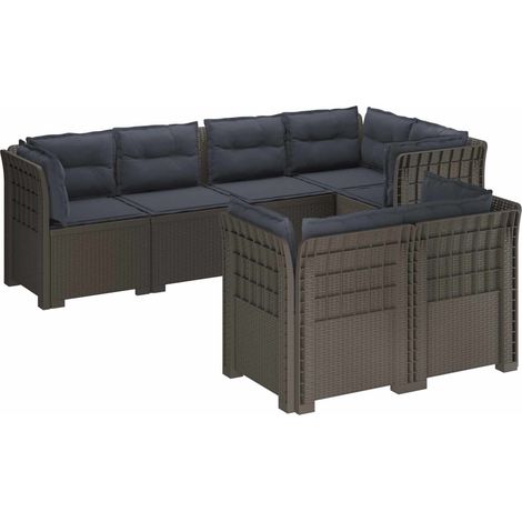 7-Sitzer Gartensofa mit Kissen Rattan-Look PP Hellgrau vidaXL (1/5)
