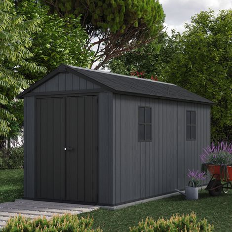Keter Newton Plus 7.5 x 13ft Outdoor Garden Storage Shed Grey Wood Effect Resin (1/5)