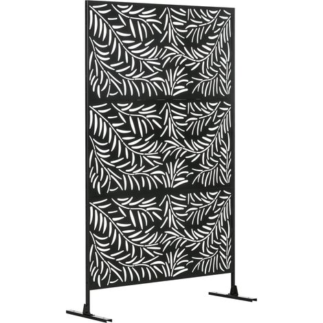 Paravento Separè da Esterno 122x45x198 cm con Motivi a Salice e 2 Piedini in Acciaio Nero