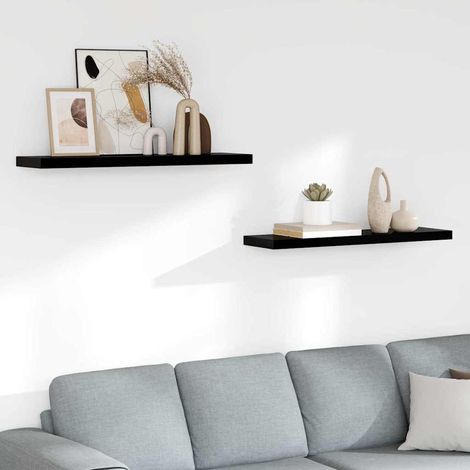 323776 vidaXL Floating Wall Shelves 2 pcs High Gloss Black 90x23,5x3,8 cm MDF (1/5)